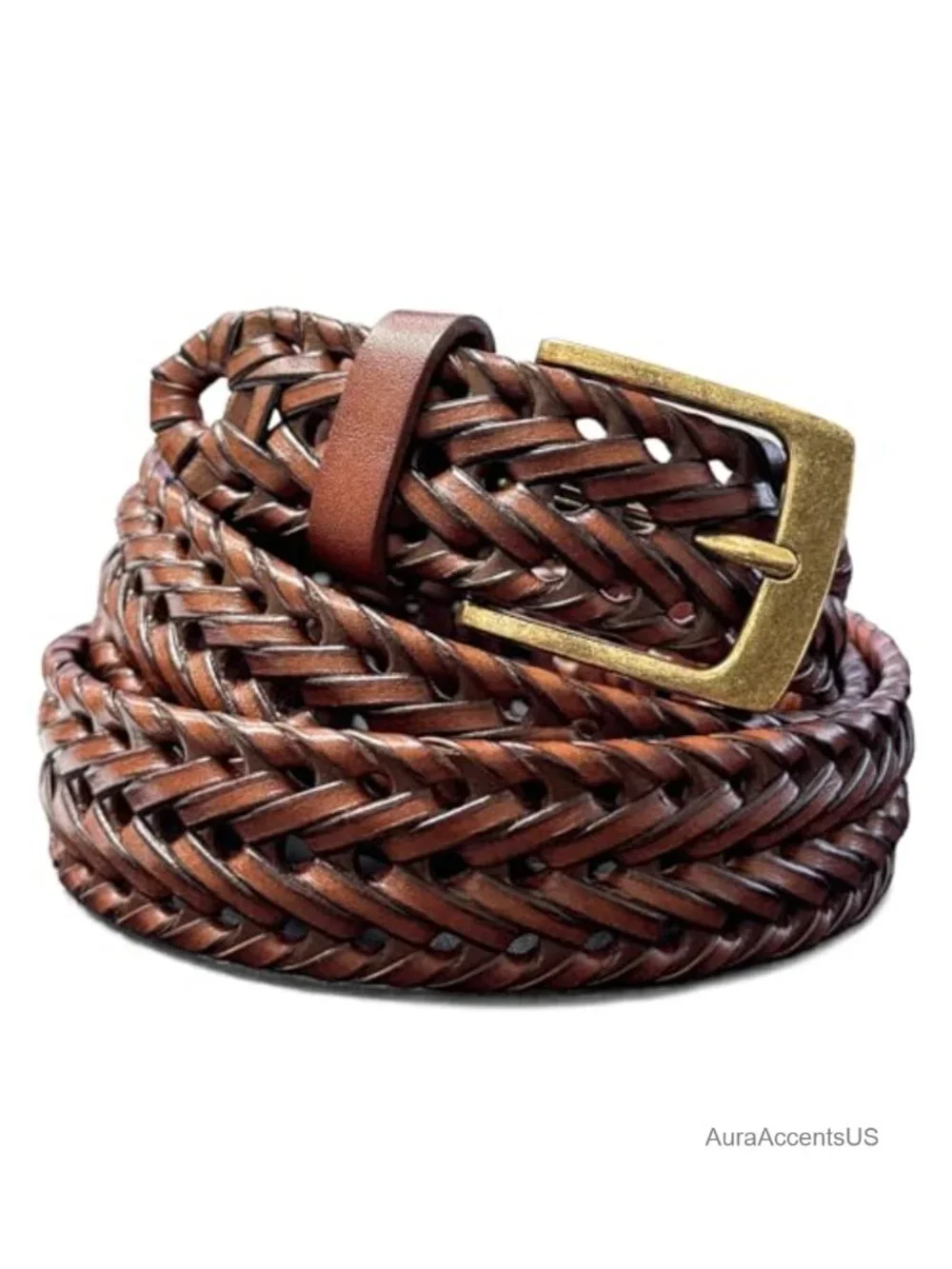 Genuine Leather Braided Casual Dress Belt 35mm Wide